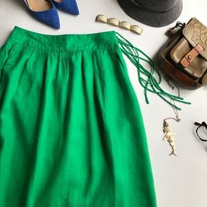 J.Crew A line Easy Linen Green Midi Skirt with Ti…